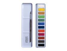 Lefranc Bourgeois Studio - Boîte métal 12 tablettes aquarelle avec pinceau - couleurs assorties