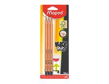 Maped Black'Peps - Pack de 6 crayons - HB + 1 gomme Technic 600