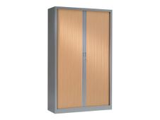 Armoire haute monobloc à rideaux GENERIC - 198 x 120 x 43 cm - corps aluminium - rideaux imitation hêtre