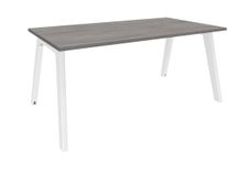 Bureau simple STEELY - L140 cm - Pieds blanc - plateau imitation Chêne gris
