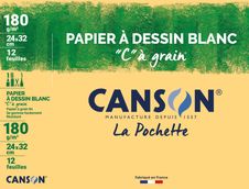 Canson C à grain - Pochette papier à dessin - 12 feuilles - 24 x 32 cm - 180 gr - blanc