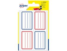 Avery - 24 Étiquettes scolaires blanches lignées bleu/rouge - 36 x 56 mm