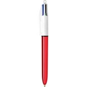 BIC 4 Couleurs Shine - Stylo à bille 4 couleurs - corps rouge métallisé
