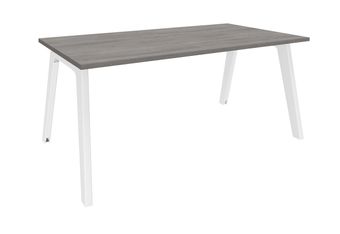 Bureau simple STEELY - L140 cm - Pieds blanc - plateau imitation Chêne gris
