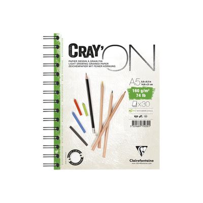 3329689750301-Clairefontaine Cray'On - Bloc dessin à spirale - A5 - 30 feuilles - 160 gr-Avant-0
