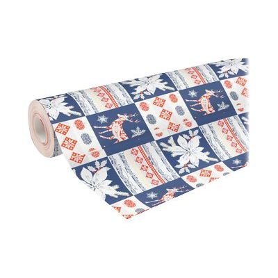 3329682117576-Clairefontaine Alliance - Papier cadeau - 70 cm x 50 m - 60 g/m² - motif patchwork Noël-Angle gauche-0