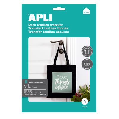 8410782102472-Apli - Papier transfert sur textiles foncés 5 feuilles A4 - Réf. 10247--0