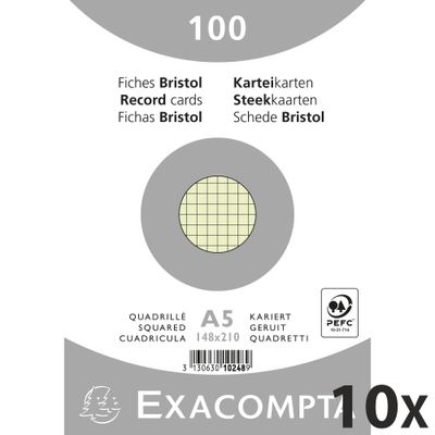 3130632102487-Exacompta - 10 Packs de 100 Fiches Bristol - A5 - petits carreaux - non perforées - vert--0