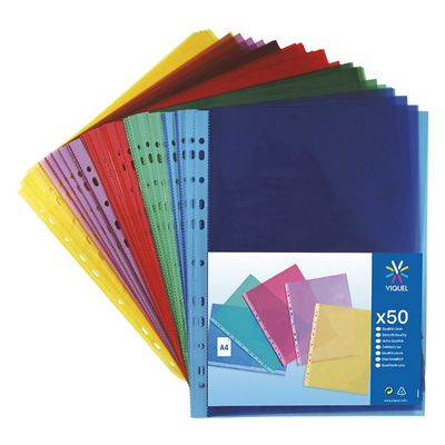 3135251060507-Viquel - 50 Pochettes perforées - A4 - 7/100 - couleurs assorties--0