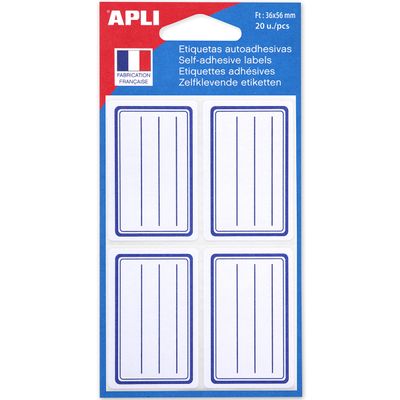 3270240112772-Apli Agipa - 20 Étiquettes scolaires cadre et lignes bleus - 36 x 56 mm - réf 11277--1