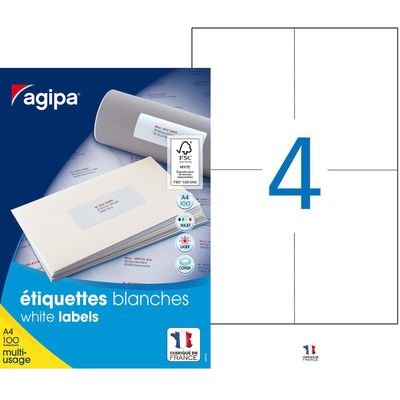 3270241190144-Apli Agipa - 400 Étiquettes adhésives blanches multi-usages - 105 x 148,5 mm - coins droits - réf 11--0