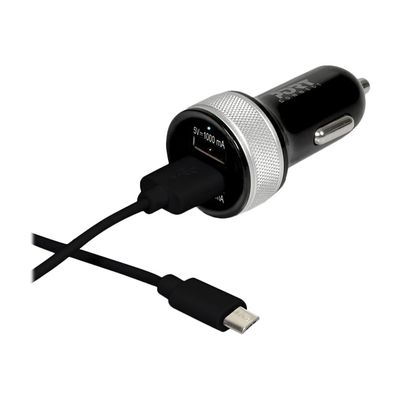 3567049000813-Port Design - chargeur allume-cigare pour smartphone - 2 USB + 1 câble USB/micro USB-Angle droit-0