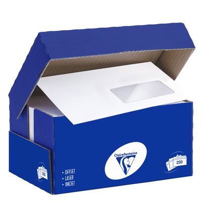 3329680160109-Clairefontaine Clairalfa - 250 Enveloppes DL 110 x 220 mm - 90 gr - fenêtre 35x100 mm - blanc - bande --0