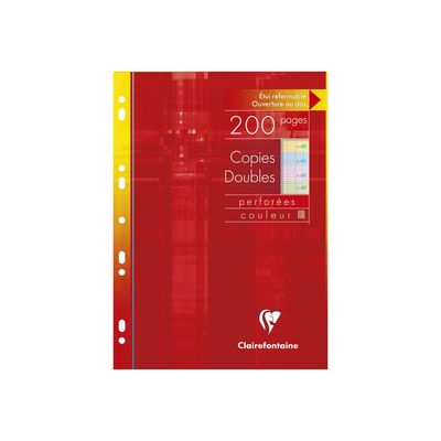 3329680471113-Clairefontaine - copies doubles - 200 pages - A4 - couleurs assorties - grands carreaux (Seyes)-Avant-0