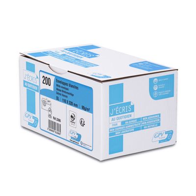 3250650033065-GPV - 200 Pochettes Enveloppes DL 110 x 220 mm - 90 gr - sans fenêtre - blanc - bande adhésive ouvert--0