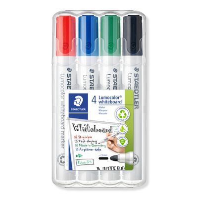 4007817328934-STAEDTLER LUMOCOLOR 351 - Pack de 4 marqueurs effaçables - pointe ogive - couleurs assorties--0
