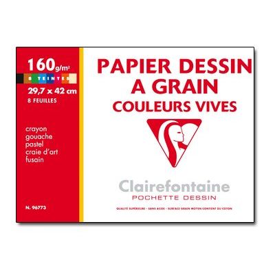 3329680967739-Clairefontaine - Papier à dessin - 29,7 x 42 cm - assortiment de couleurs vives ( pack de 8 )-Avant-0