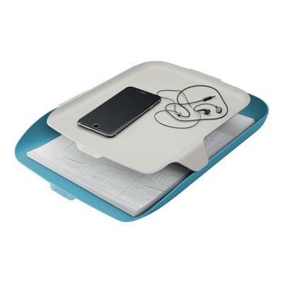 4002432124824-Leitz Cosy - Corbeille à courrier plastique avec organiseur de bureau - bleu-Angle droit-0