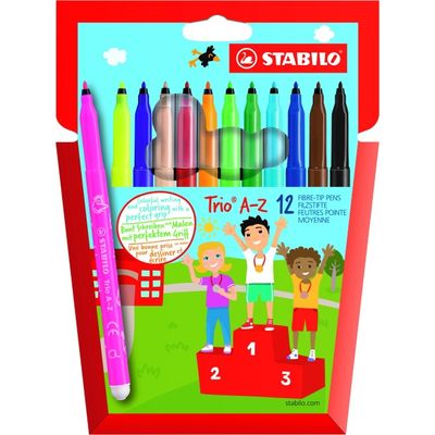 4006381355230-STABILO Trio A-Z - 12 Feutres dont 2 fluo - pointe moyenne--0