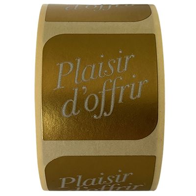 3664233003329-Rouleau de 500 étiquettes adhésives "Plaisir d’Offrir " or - Logistipack--0