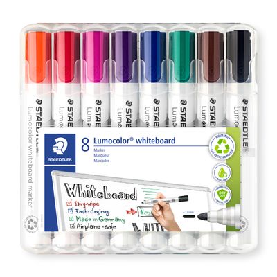 4007817186244-STAEDTLER LUMOCOLOR 351 - Pack de 8 marqueurs effaçables - pointe ogive - couleurs assorties--0