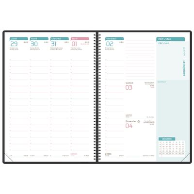 3147280123627-Agenda spiralé à élastique Flowers - 1 semaine sur 2 pages - 15 x 21 cm - bleu nuit - Oxford--2