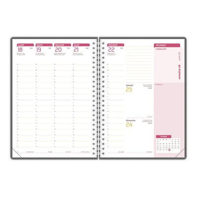 3147280123597-Agenda spiralé à élastique Flowers - 1 semaine sur 2 pages - 15 x 21 cm - rose - Oxford--4