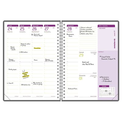 3147280123597-Agenda spiralé à élastique Flowers - 1 semaine sur 2 pages - 15 x 21 cm - rose - Oxford--7