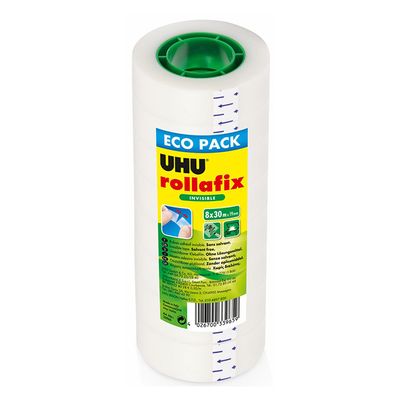 4026700339659-UHU Rollafix - Pack de 8 rubans adhésifs invisible - 19 mm x 30 m--0