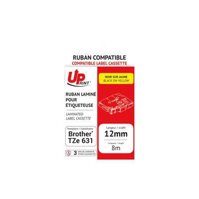 3584770437268-UPrint - Ruban d'étiquettes auto-adhésives pour Brother TZe631 - 1 rouleau (12 mm x 8 m) - fond jaune--0