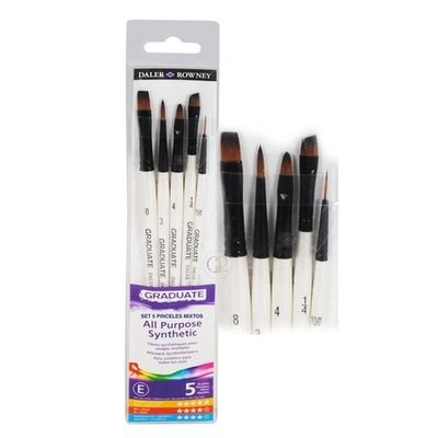 5011386082035-Daler-Rowney Graduate - Pack de 5 pinceaux synthétiques - plat, ombreur biseauté, nuanceur de ciseau - taille--0