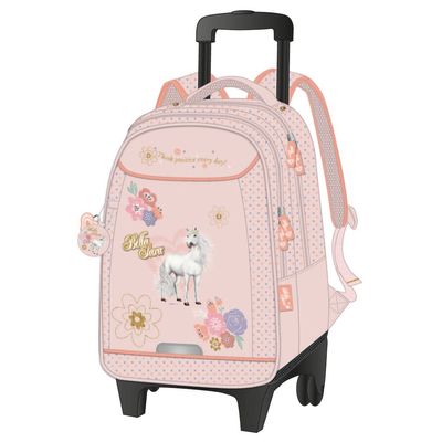 3661507522425-Sac à dos à roulettes Bella Sara Romantic - 1 compartiment - rose poudré - Kid'Abord--0