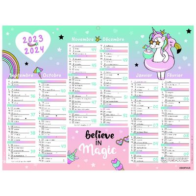 3664447138596-Calendrier Licorne - 7 mois par face - 32 x 42 cm - Oberthur--1