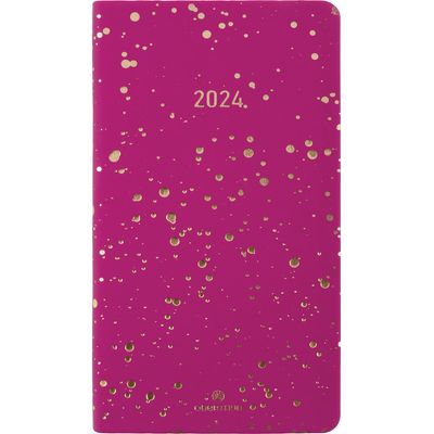 3664447156088-Agenda de poche Céleste - 1 semaine sur 2 pages - 9,5 x 17 cm - fuchsia/or - Oberthur--0