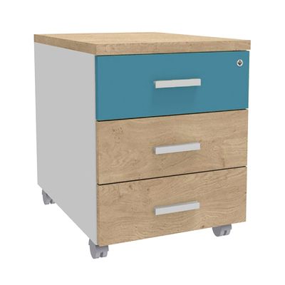 3253310542884-Caisson mobile INEO JET UP Bureau Vallée - L43 x H56 x P60 cm - 3 Tiroirs - façade imitation chêne cla--0