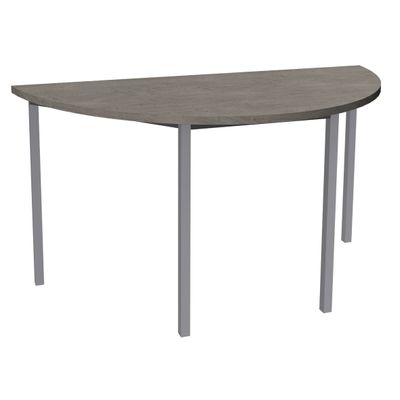 3253310281349-Table de réunion Demi-lune - 140 x 70 cm - Pieds carrés aluminium - imitation chêne gris--0