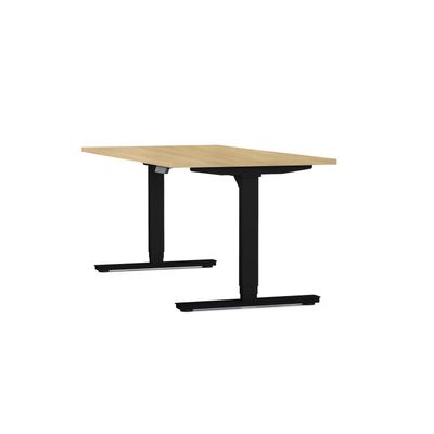 3617350004243-Bureau électrique AXEL -  bureau assis/debout  - L180 cm - plateau imitation chêne clair - pieds noir--0