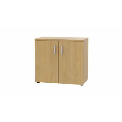 3617350001839-Armoire basse MOKA - 2 portes - L80 x P43,2 x H73,5 cm - imitation chêne clair - poignées gris alumin--0