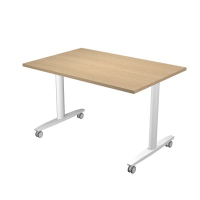 7331920003622-Table de réunion TAXI - Mobile et pliable - L120 x P80 x H37 cm - pieds métal blancs - plateau chêne--0