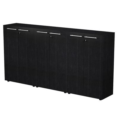 7331920003394-Armoire mi-haute triple Flora - L242,8xP43xH119,8 cm - portes mélaminés - 6 étagères - frêne noir--0