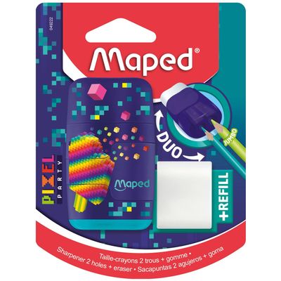 3154140492229-Maped Pixel Party - Taille-crayons gomme Connect 2 usages + 1 recharge gomme (blister)--0