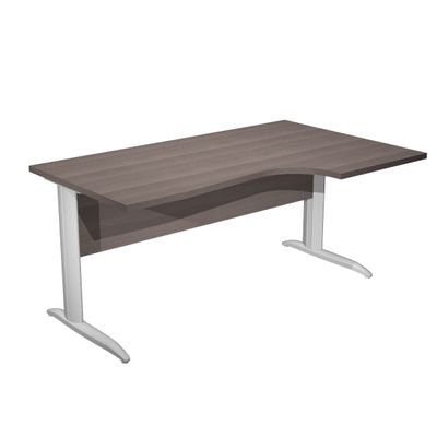 7331920001055-Bureau compact Trend - L160 cm - retour à droite - Pieds métals - plateau imitation frêne Toscan - pied alu - (pied de renfort obligatoire à rajou--0