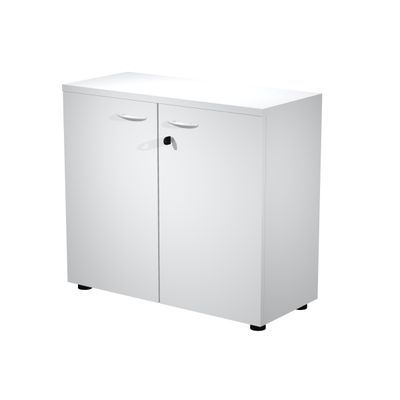 7331920002144-Bibliothèque basse Trend - L80xP35xH72 cm - 2 portes en mélaminé avec serrure - gris--0