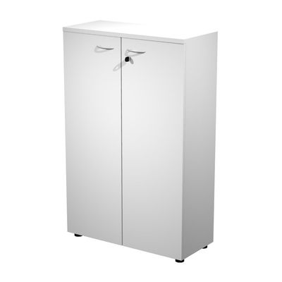 7331920002175-Bibliothèque mi-haute Trend - L80xP35xH120 cm - 2 portes en mélaminé avec serrure - blanc--0