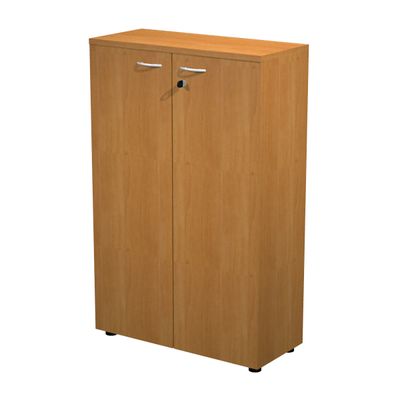 7331920002182-Bibliothèque mi-haute Trend - L80xP35xH120 cm - 2 portes en mélaminé avec serrure - imitation aulne--0
