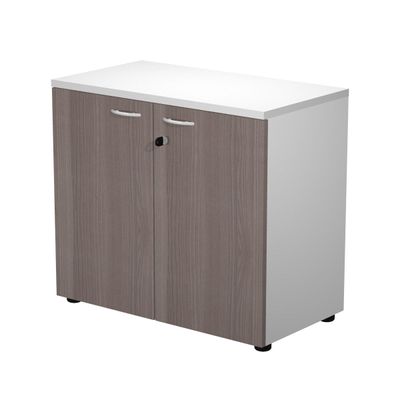 7331920002588-Bibliothèque basse Trend - L80xP44xH72 cm - 2 portes en mélaminé imitation frêne Toscan avec serrur--0