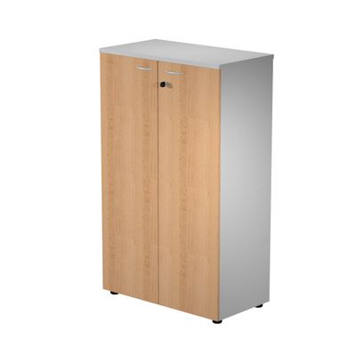 7331920002618-Bibliothèque mi-haute Trend - L80xP44xH120 cm - 2 portes en mélaminé avec serrure - imitation hêtre--0