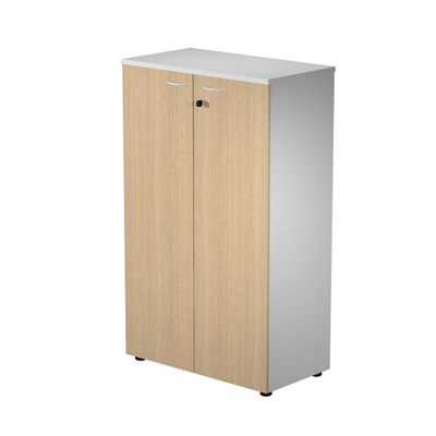 7331920002649-Bibliothèque mi-haute Trend - L80xP44xH120 cm - 2 portes en mélaminé avec serrure- imitation chêne--0