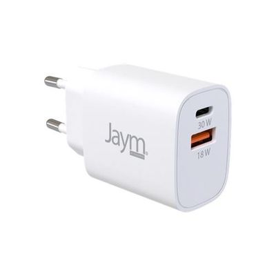 3701263524568-JAYM - Chargeur secteur - 2 connecteurs de sortie (USB, USB-C) - blanc--0