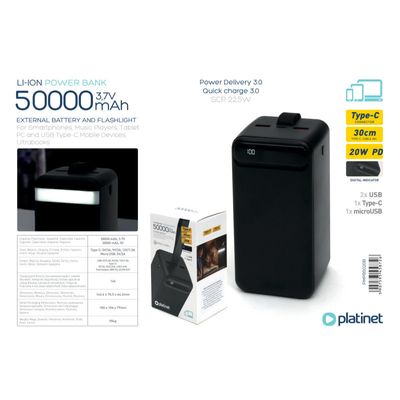 5907595458726-Platinet - batterie de secours usb-c + torche led - 50 000 mah - noire --7